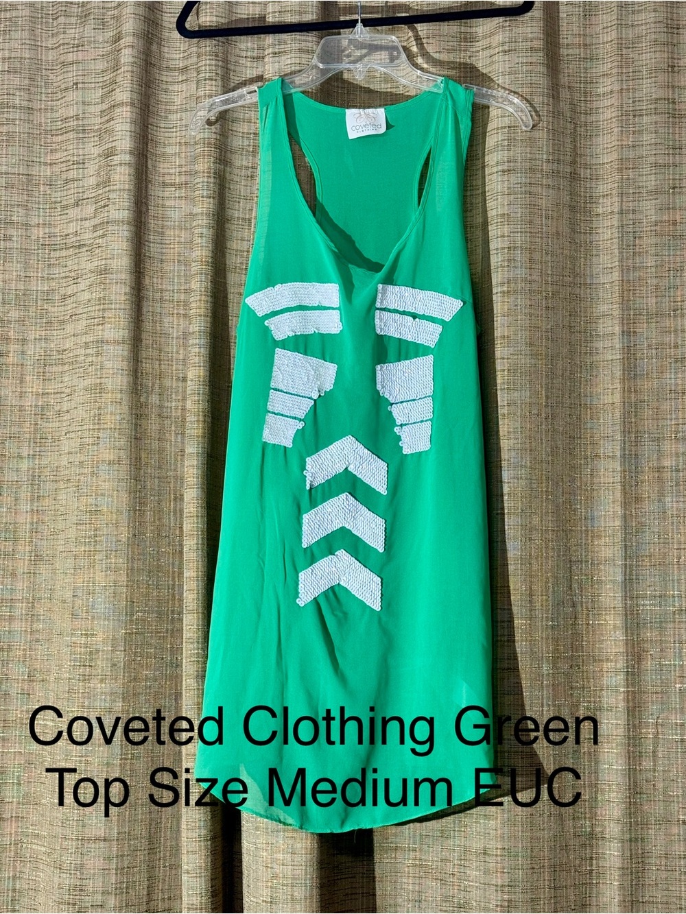 Coveted Clothing Green Tank with White Chevron Accents
